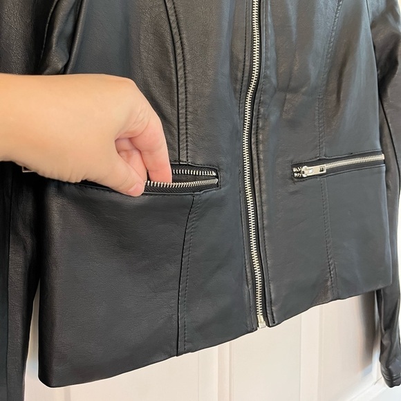 Jacqueline de Yong Dream Faux Leather Cropped Jacket Black 36 - Picture 4 of 16